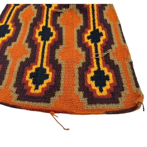 Vintage 70s 80s Handwoven Tapestry Shoulder Bag With Bohemian Geometric Pattern - Picture 7 of 14